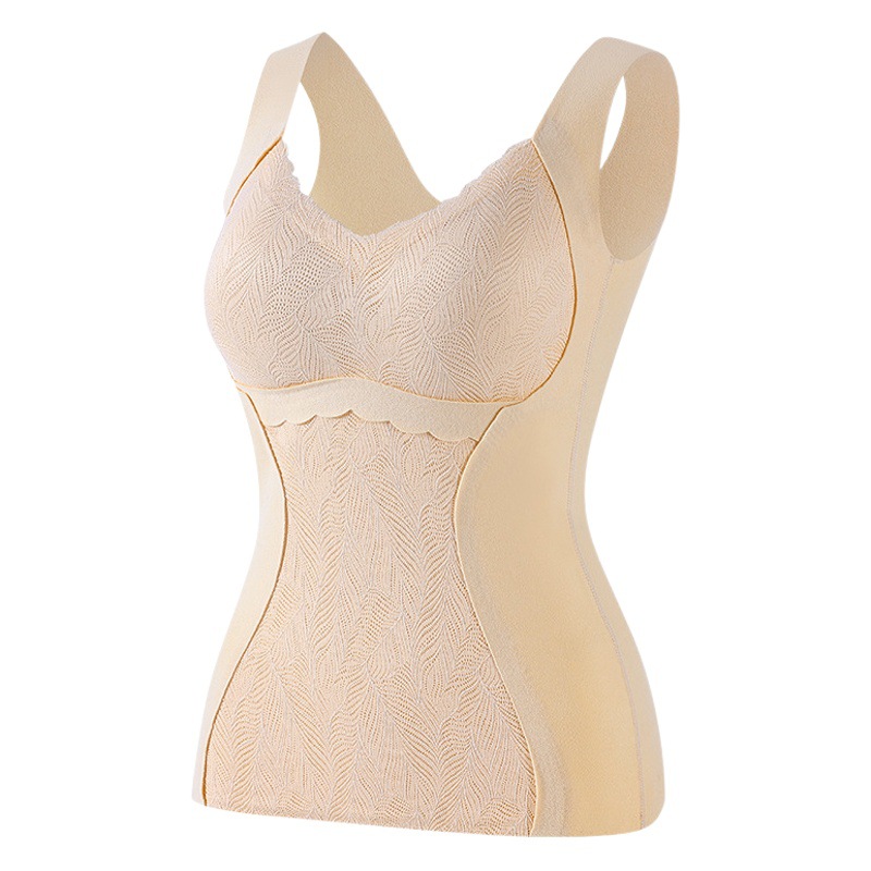 De terciopelo calefacción térmica chaleco ropa interior de mujer con almohadilla en el pecho engrosada Otoño e Invierno ropa interior de encaje sin costuras térmica superior