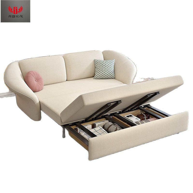 Sofá cama de almacenamiento multifuncional todo en uno doble propósito plegable tecnología moderna simple tela de lana cama retráctil doble