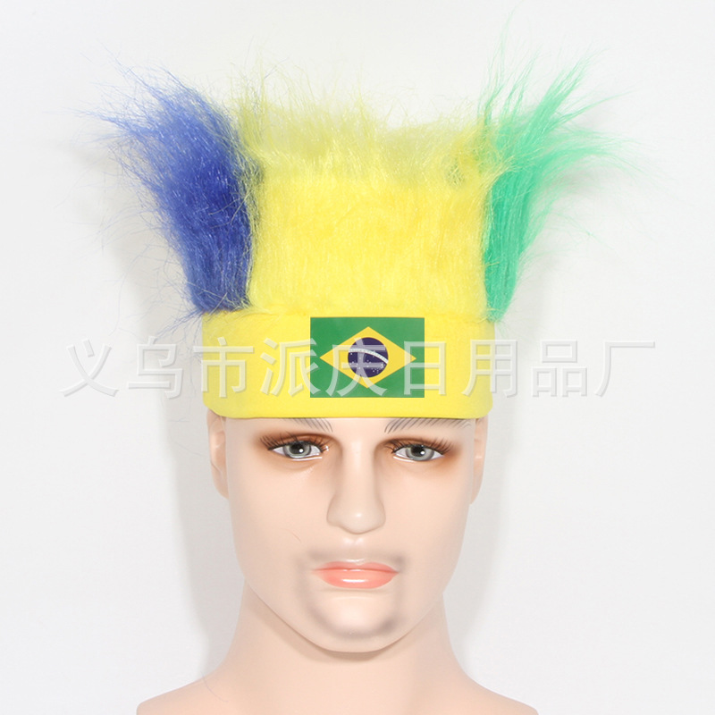 Transfronterizos para fanáticos de colores pelucas apoyos de la Copa del Mundo para adultos fuente especial fabricantes en stock al por mayor