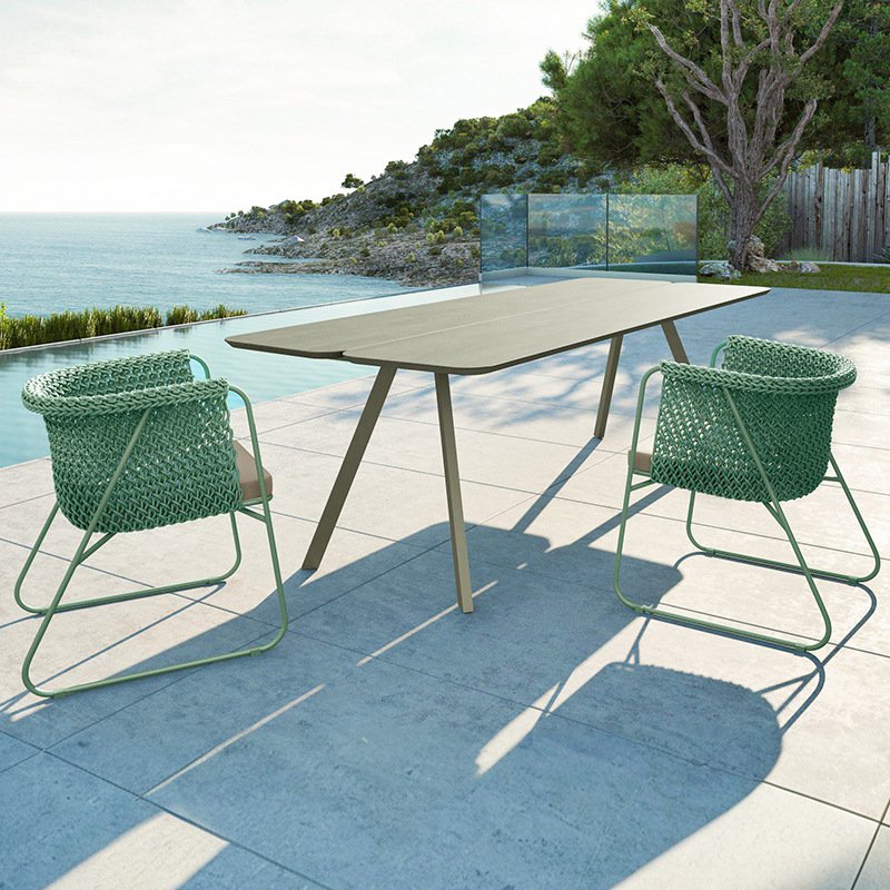 Mesa y silla al aire libre Hotel Villa Resort Restaurante Mesa de ocio Jardín impermeable silla de comedor de cuerda solar image 2