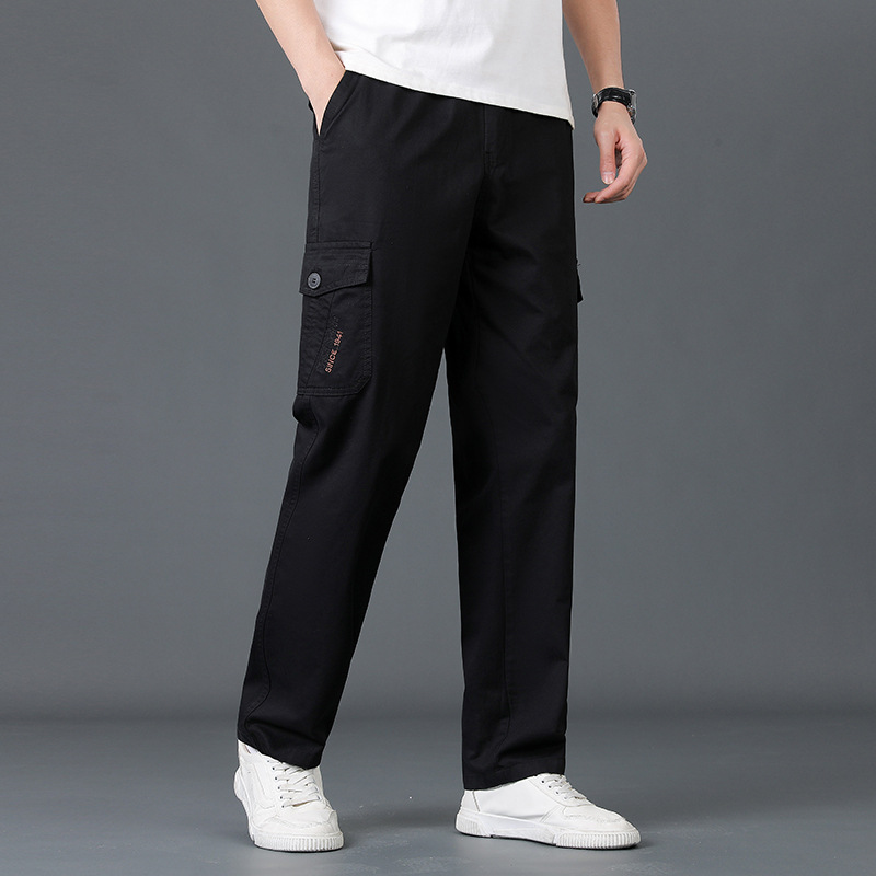 Pantalones casuales de lavado de agua para hombres, pantalones de trabajo de moda de bolsillo, algodón suelto, cintura elástica grande, pantalones de jabón image 3