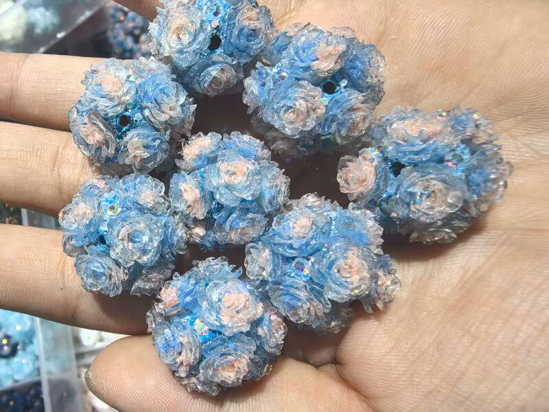 新款深浅系列仿真山茶花花球可过笔直孔DIY手机链饰品配件|undefined