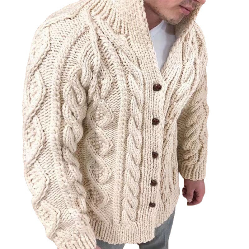 2023 New Men's Sweater Cardigan Long Sleeve Standing Neck Twisted Jacquard Casual Sweater Plus Size Men's Sweater Cardigan_voghion.com