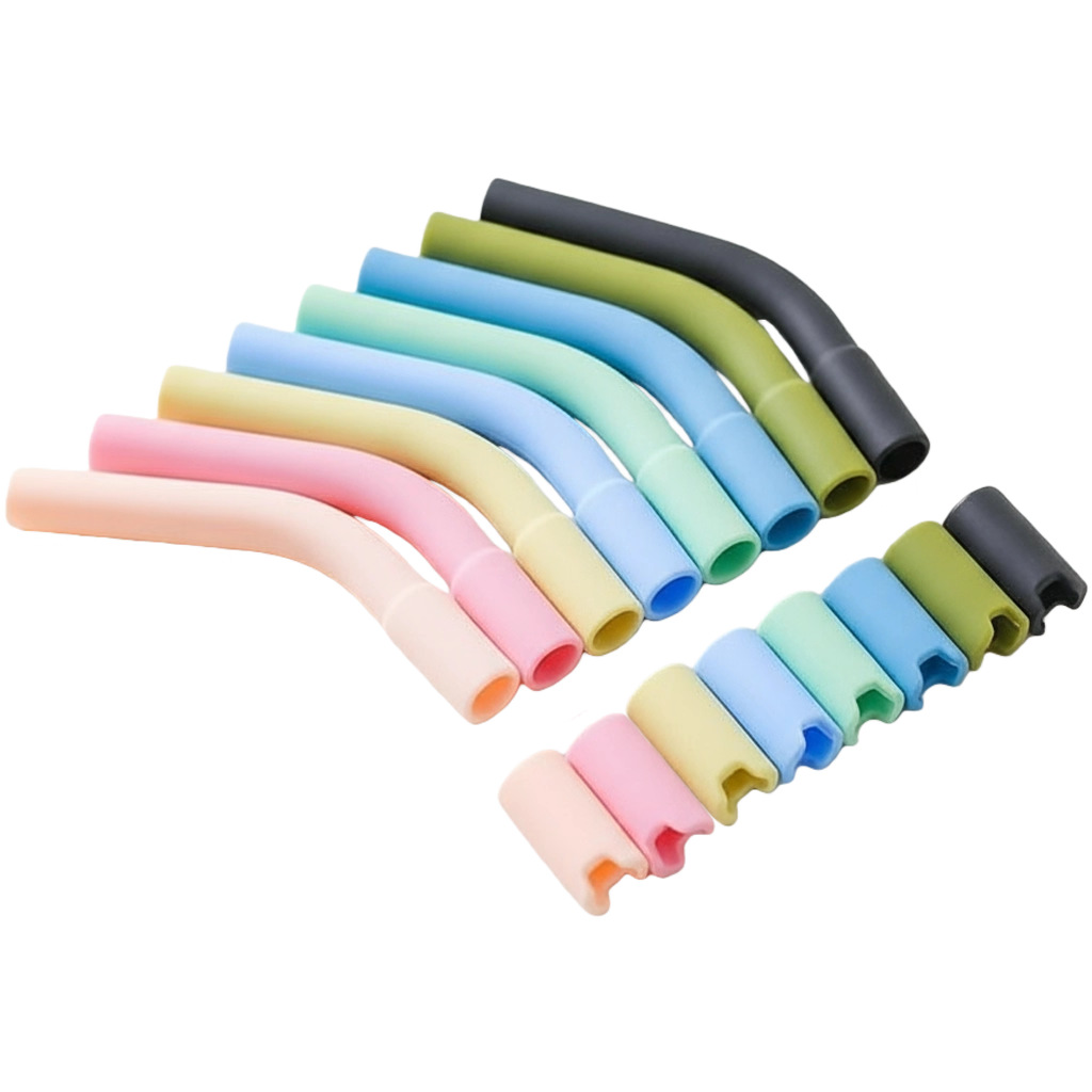 Simple manga de paja de silicona personalizada taza de agua de color sólido accesorios de paja de polvo de grado alimenticio boquilla antichoque silenciosa doméstica