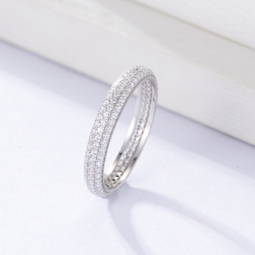 925 plata esterlina círculo completo diamante micro incrustaciones ZIRCON índice dedo anillo europeo y americano ins estilo todo fósforo apilado simple anillo pulsera para mujeres