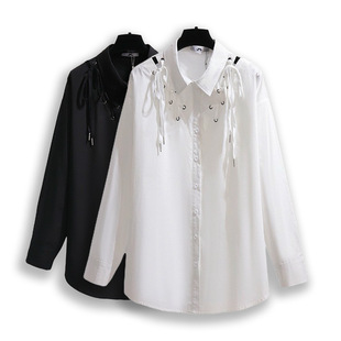 [Special Clearance] Plus Size Women's Niche Strap Shirt Spring and Autumn Slight Fat Sister Foreign-style Outer Shirt