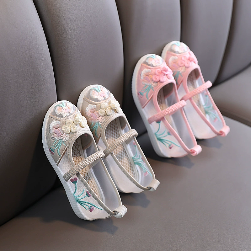 Новая Летняя обувь с вышивкой для девочек, обувь Hanfu, Тканевая обувь, детский антикварный костюм, обувь для выступлений