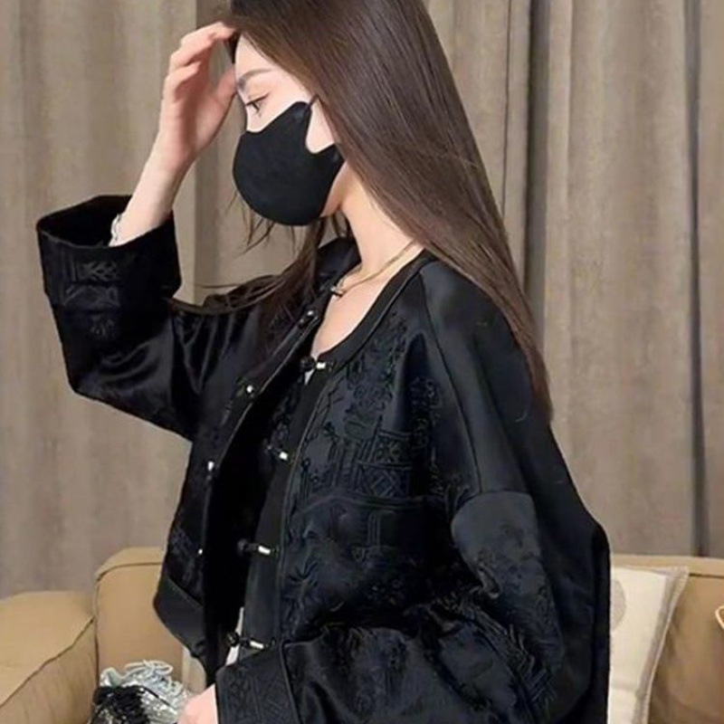 2025新款女装春秋短款外套高级黑色国风夹克爆款外套上衣小香风|undefined