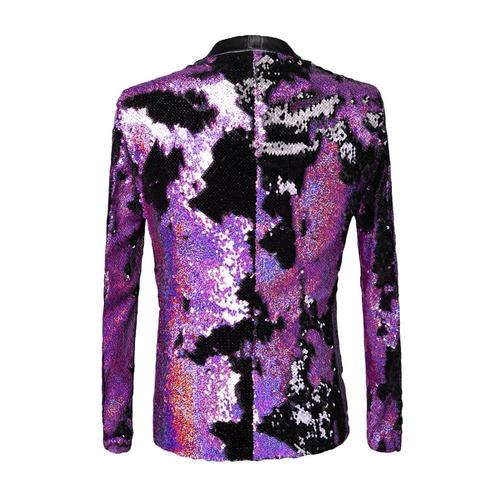 Men youth  jazz dance Two-color changeable purple sequined blazers host singers bridegroom coats  fashion punk rock dance nightclub bar DJ singer jacket