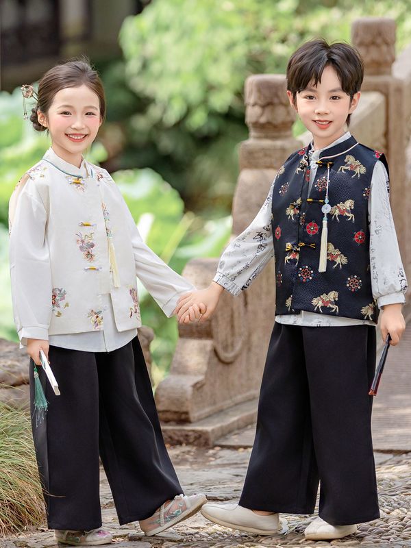 汉服男童夏季中国风古装日常高端女童唐装套装中式国学儿童演出服|undefined