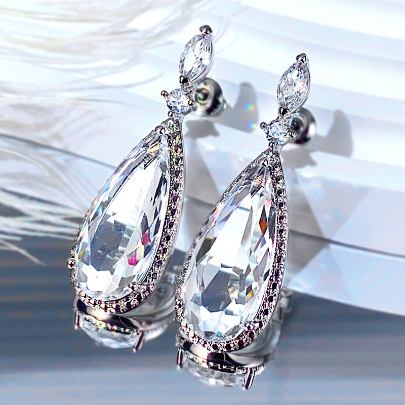 Cao Shi klassische Wassertropfen-Ohrringe mit eingelegtem lila Zirkon, lange Ohrringe, Braut-Ohrringe, Abendessen-Accessoires_voghion.com