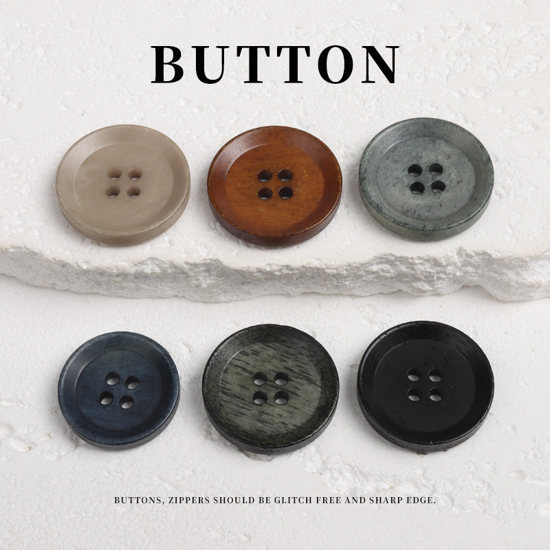 Vintage Suit-Style Trench Coat with Dyed Cow Bone Buttons, Distressed Khaki Coffee Sweater Cardigan with Reverse Edge Buttons