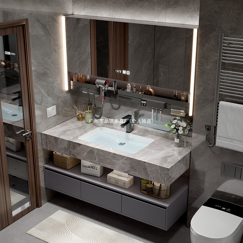 Slate Ceramic Seamless Integrated Basin Bathroom Cabinet Wash Basin Combination Cabinet Washstand Mirror Cabinet Basin Smart Mirror Cabinet