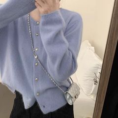 十三行高货~爱心扣浣熊毛针织开衫女2025秋季新款圆领百搭毛衣