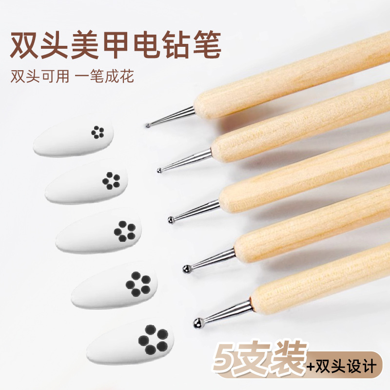 Nail Art Double-Ended Dot Pen, Dot Pen, Dual-Purpose Sticky Diamond Crayon, Diamond Jewelry Removal Tool, 5 Pieces