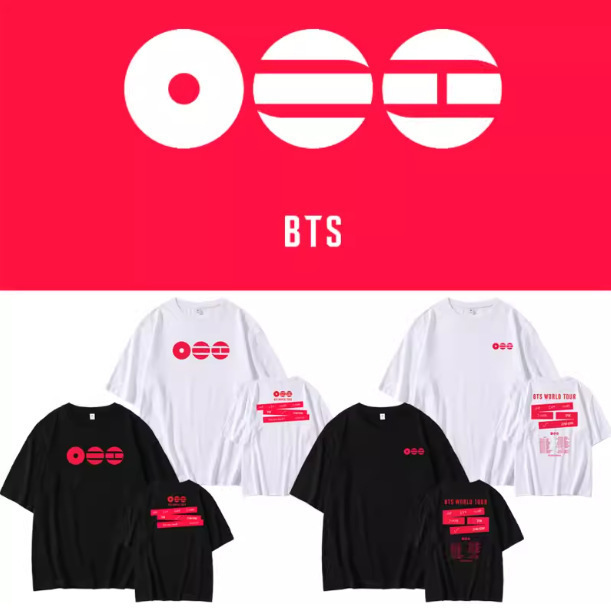 Bts 2026 World Tour Concert Same Style Pure Cotton Short-Sleeved T-Shirt with Round Neck and Supportive Print Bts 2026 World Tour Concert Same Style Pure Cotton Short-Sleeved T-Shirt with Round Neck and Supportive Print