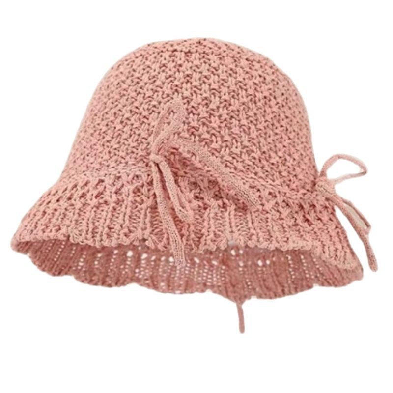 Hepburn Style Women's Bowknot Sun Hat For Summer, Breathable Knit_voghion.com