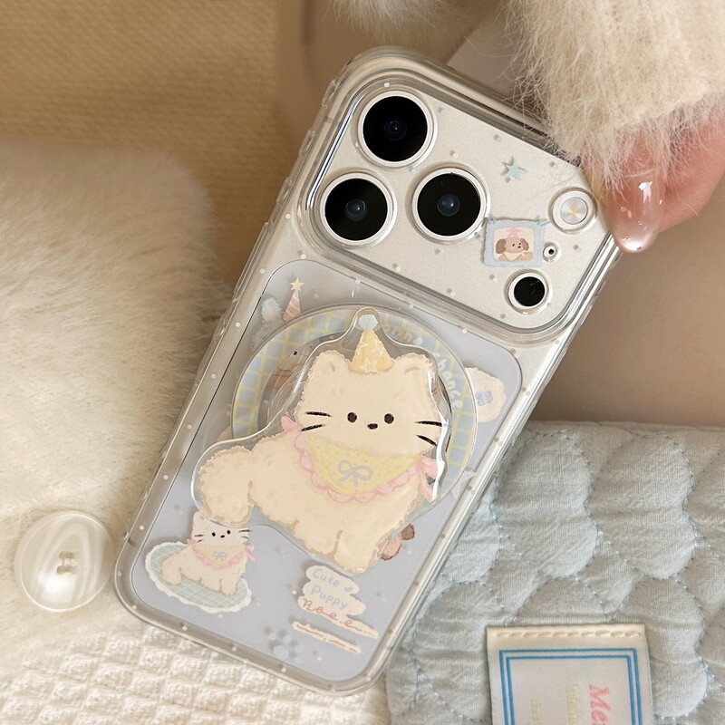 Soft and Cute Cat Magnetic Stand iPhone 17 Pro Max Phone Case Suitable for Apple 16, Transparent for 13, Anti-Drop for 11, 15 Soft and Cute Cat Magnetic Stand iPhone 17 Pro Max Phone Case Suitable for Apple 16, Transparent for 13, Anti-Drop for 11, 15