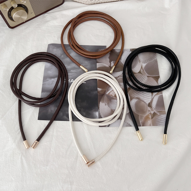 New round leather rope thin belt women's fashion all-match decorative knotted waist rope with skirt decorative coat sweater strap New round leather rope thin belt women's fashion all-match decorative knotted waist rope with skirt decorative coat sweater strap