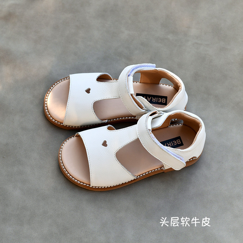 Girls' Genuine Leather Princess Sandals Summer Beach Shoes Breathable Soft Sole Girls' Baby Girls 2024 New Toddler Shoes