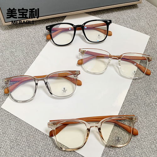 Japanese and Korean transparent TR3804 wood grain legs, small red book decorative frames, anti-blue light flat glasses with myopia