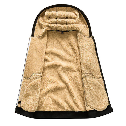 Alibaba.com Amazon Autumn and Winter Men's Hooded Fleece Lined Thick Lamb Wool Cardigan Sweatshirt Plus Size Trendy Jacket