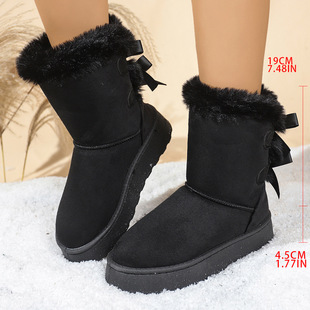 Foreign Trade Cross-Border Large Size Mid-Calf Boots for Women 2025 New Fur Integrated Plus Plush Boots Fashionable and Comfortable Snow Boots
