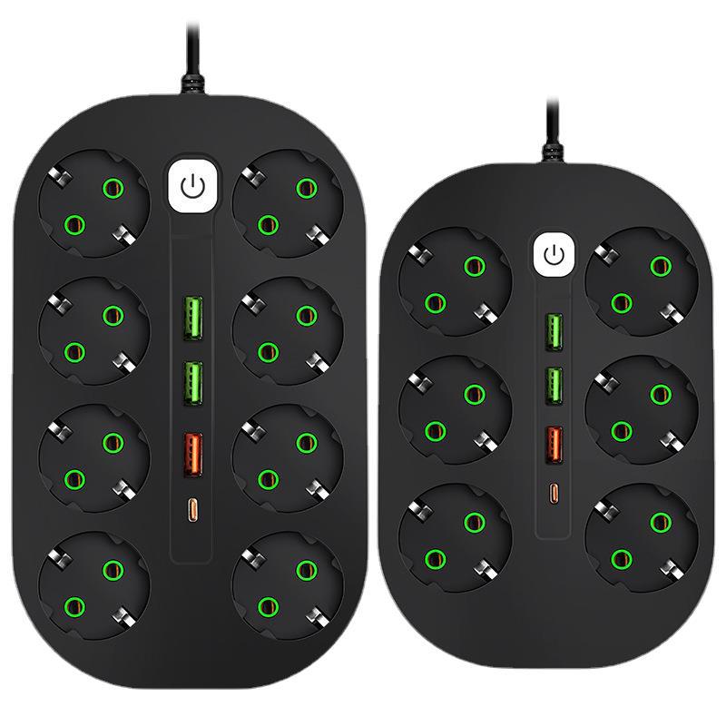 大功率欧规家用插线板 智能插排 带USB办公用批发带线排插