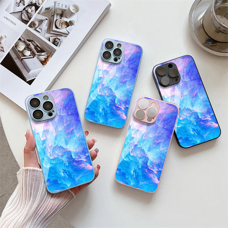 Blue Clouds Suitable for iPhone 17 Metallic Paint Phone Case Full Coverage 13 Fine Holes 16/15/14 Glass 13 Blue Clouds Suitable for iPhone 17 Metallic Paint Phone Case Full Coverage 13 Fine Holes 16/15/14 Glass 13