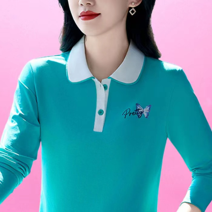 POLO Collar Spring Thin All-Match Elegant Base Shirt plus size Western Style Striped Slim Look Long Sleeve Women's Lapel Shirt