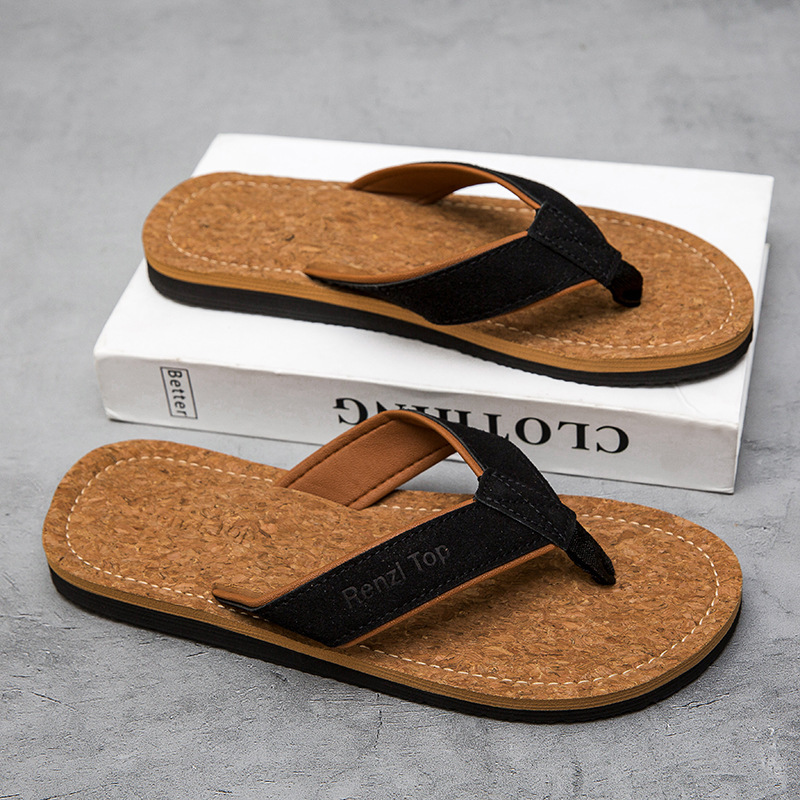 W022 Cork-Soled Men's Trendy and Versatile Flip-Flops for Outdoor Use, Non-Slip Beach Sandals W022 Cork-Soled Men's Trendy and Versatile Flip-Flops for Outdoor Use, Non-Slip Beach Sandals