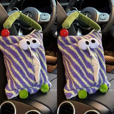 Car Interior Decoration Supplies, Car tissue box/set - no-specifications-purple-striped-big-eyes2-pack