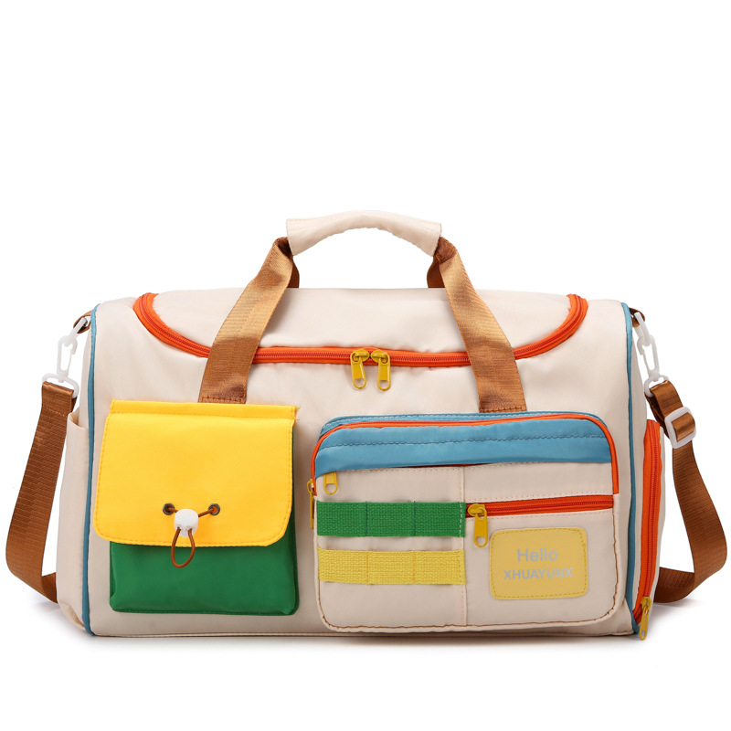 Bolsa de viaje de corta distancia de color en contraste, bolsa de gimnasio de separación seca y húmeda, bolsa de equipaje de mano de gran capacidad, bolsa de embarque, maleta trolley