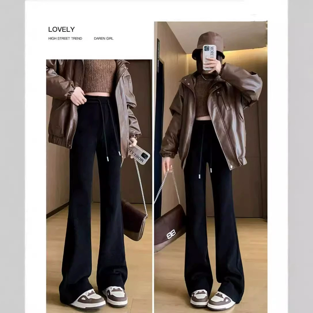 Ретро стиль шенильские женские брюки 2024 осень и зима новые женские наружные носки свободные тонкие тонкие брюки микро-рога