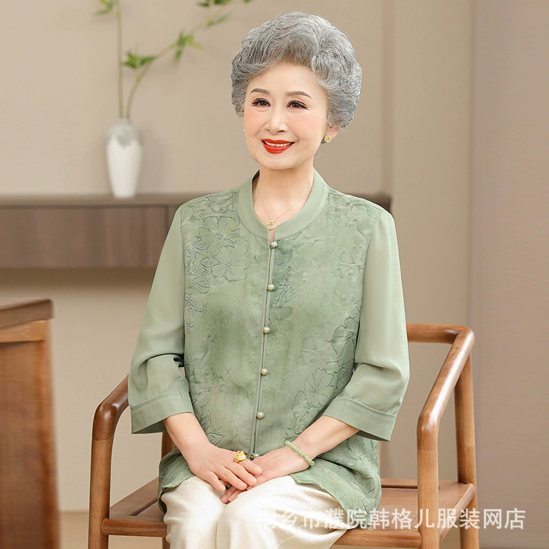 Пожилые люди в летнем платье бабуля шифоновая рубашка пожилая мама летом тонкий дышащий старушка кардиган одежда