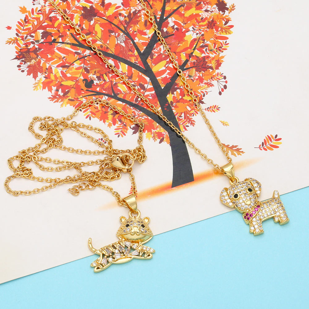 Fashion Dog Cat Copper Pendant Necklace Inlay Zircon Copper Necklaces