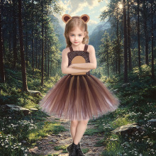 cosplay棕熊动物表演服万圣节儿童舞台演出服卡通动物造型连衣裙