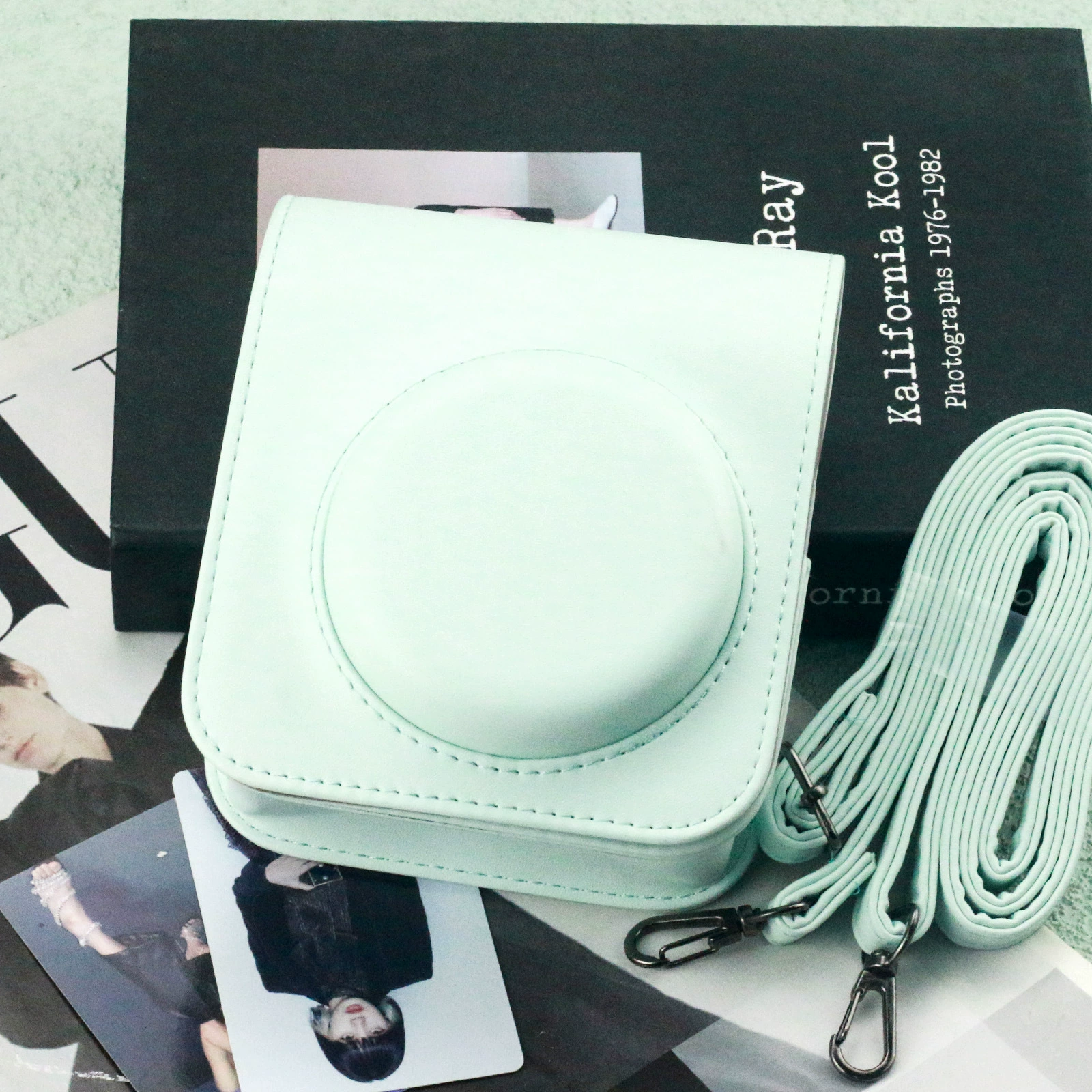 Camera Bag (Fuji mini12) PU Leather Solid-Color Case, Magnetic Buckle & Adjustable Strap