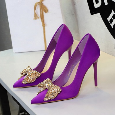 18249-H163 European and American Feng Shui Diamond Butterfly Knot High Heels Pointed Ultra High Heels Women's Shoes