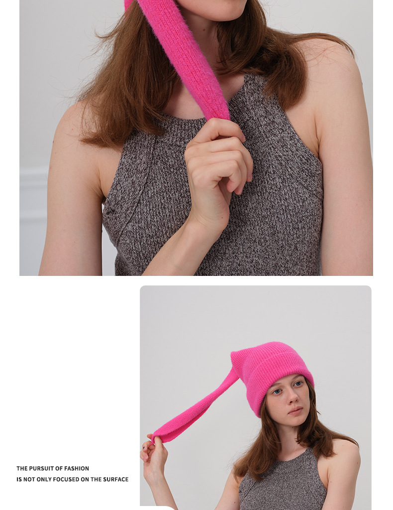 Unisex Rabbit Ears Beanie Warm Thickened Solid Colour Hat_voghion.com