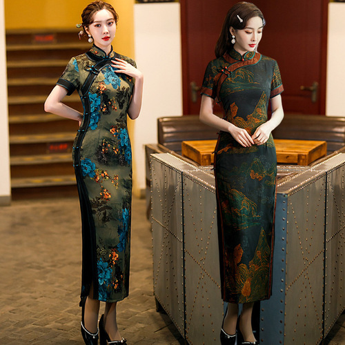  Chinese Dresses Retro oriental Qipao Cheongsam dress for women girls Chinese wind flowers temperament retro qipao dress
