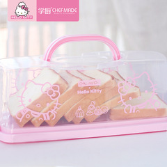 學廚 KITTY長方形可重複使用蛋糕、麵包保鮮手提便攜式透明吐司盒