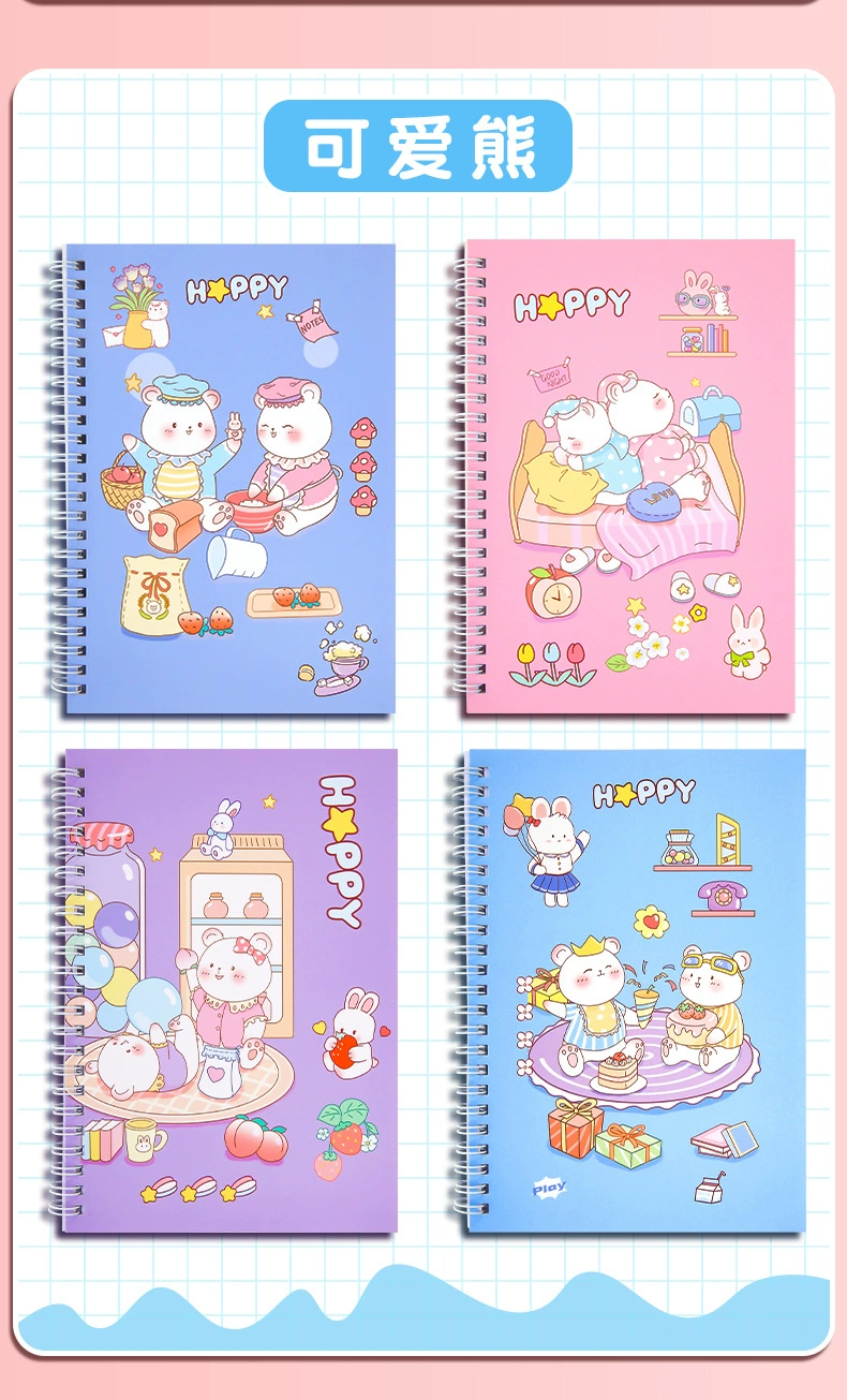 Double-Sided Spiral Notebook Set, 5 pcs A5, Thick Covers with Cute Sticker Sheets