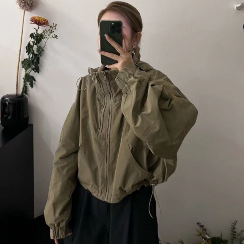 美ラード防風防水ショートタイプの突撃服の女性の小さい上着の女性の春秋タイプの韓国版のゆったりしている帽子の上着|undefined