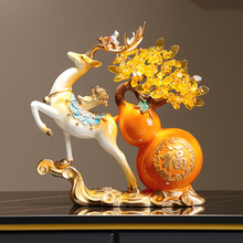 招财葫芦发财树摆件创意轻奢入户玄关客厅电视柜办公室桌面鹿装饰