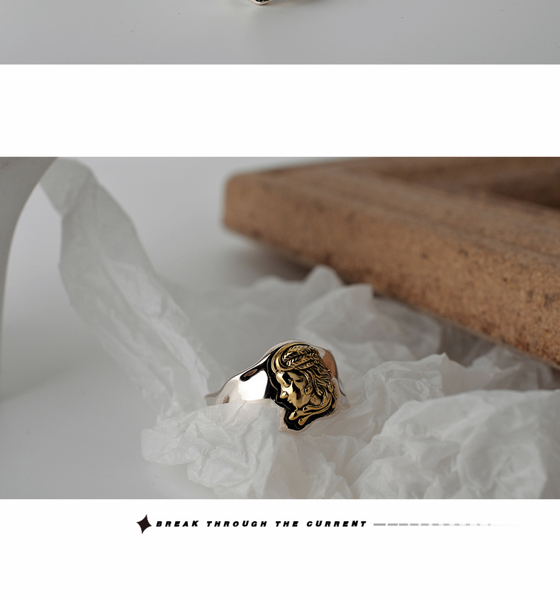 Fashion Portrait Sterling Silver Polishing Open Ring 1 Piece