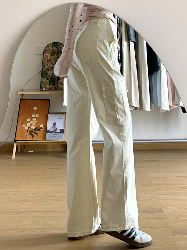 米杏色工装裤女夏季2025年新款小个子宽松显瘦窄版直筒垂感休闲裤|undefined