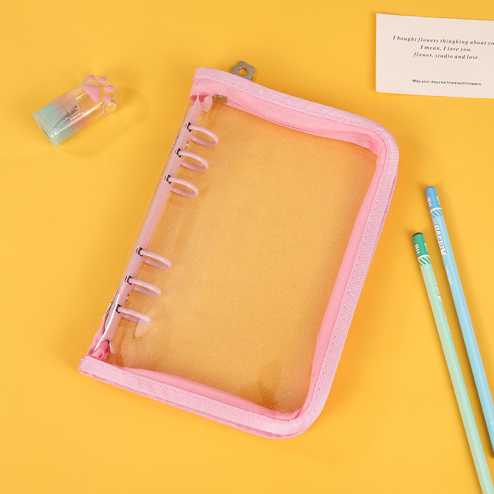 A5A6グリッターリーフリングバインダー、透明カードブック、ジッパー付きリーフリング手帳、ロゴ・パターン印刷カードアルバム収納ブック