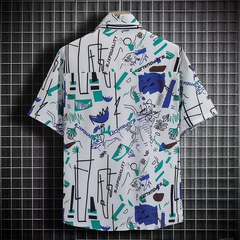 2023 nueva camisa de manga corta hombres de seda de hielo transpirable verano estilo coreano moda camisa impresa playa media manga camisa