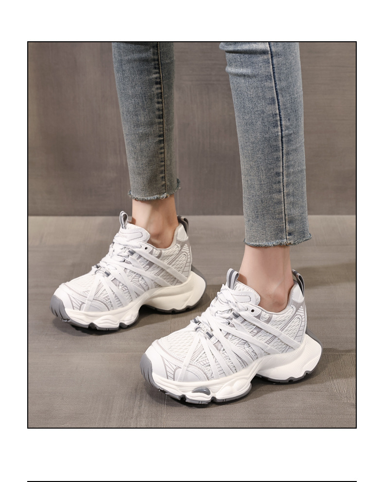 Giày thể thao nữ đế dày lưới thoáng khí phong cách retro chunky sneaker — xanh xám chi tiết 16